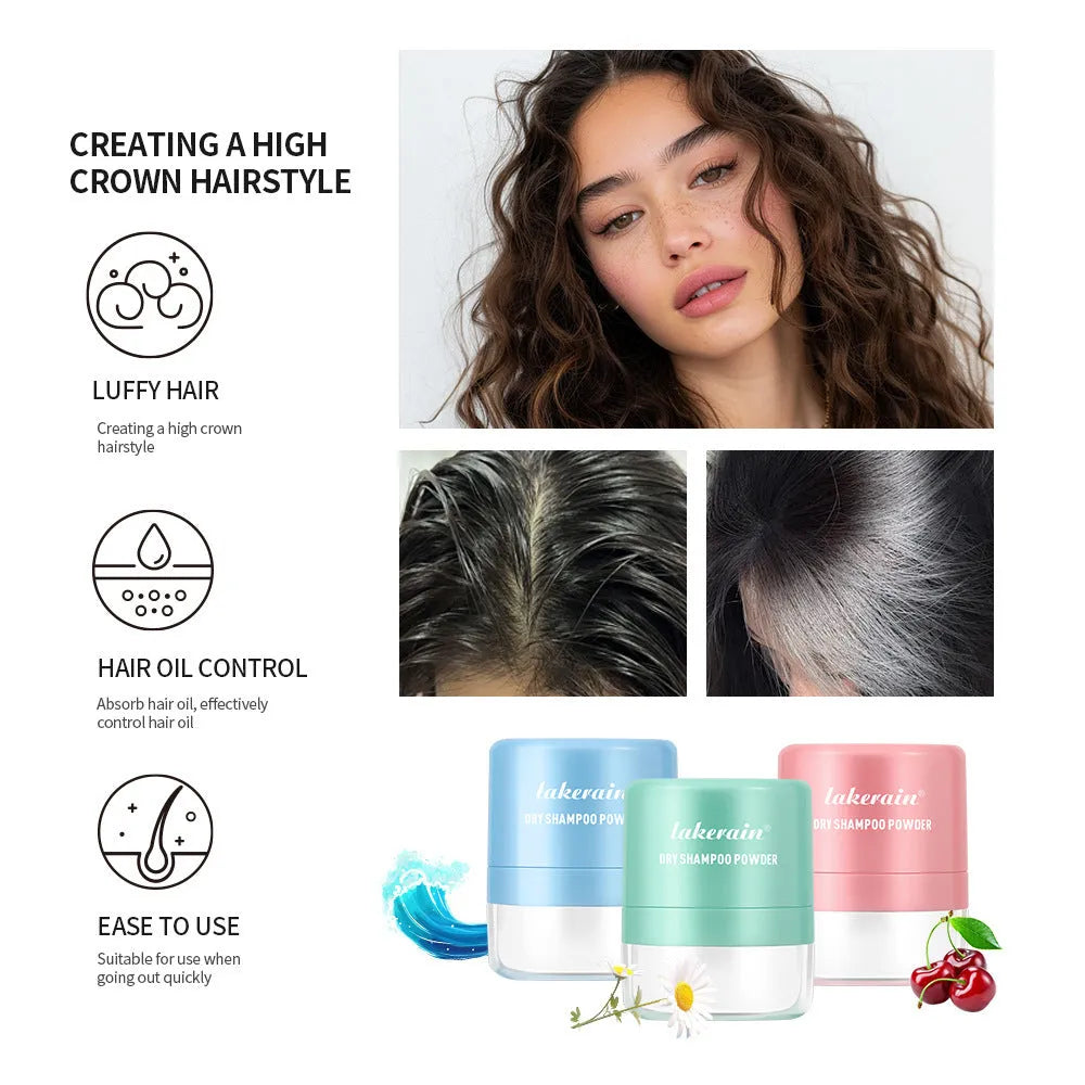 Dry shampoo powder sachet with sponge applicator and headband mirror