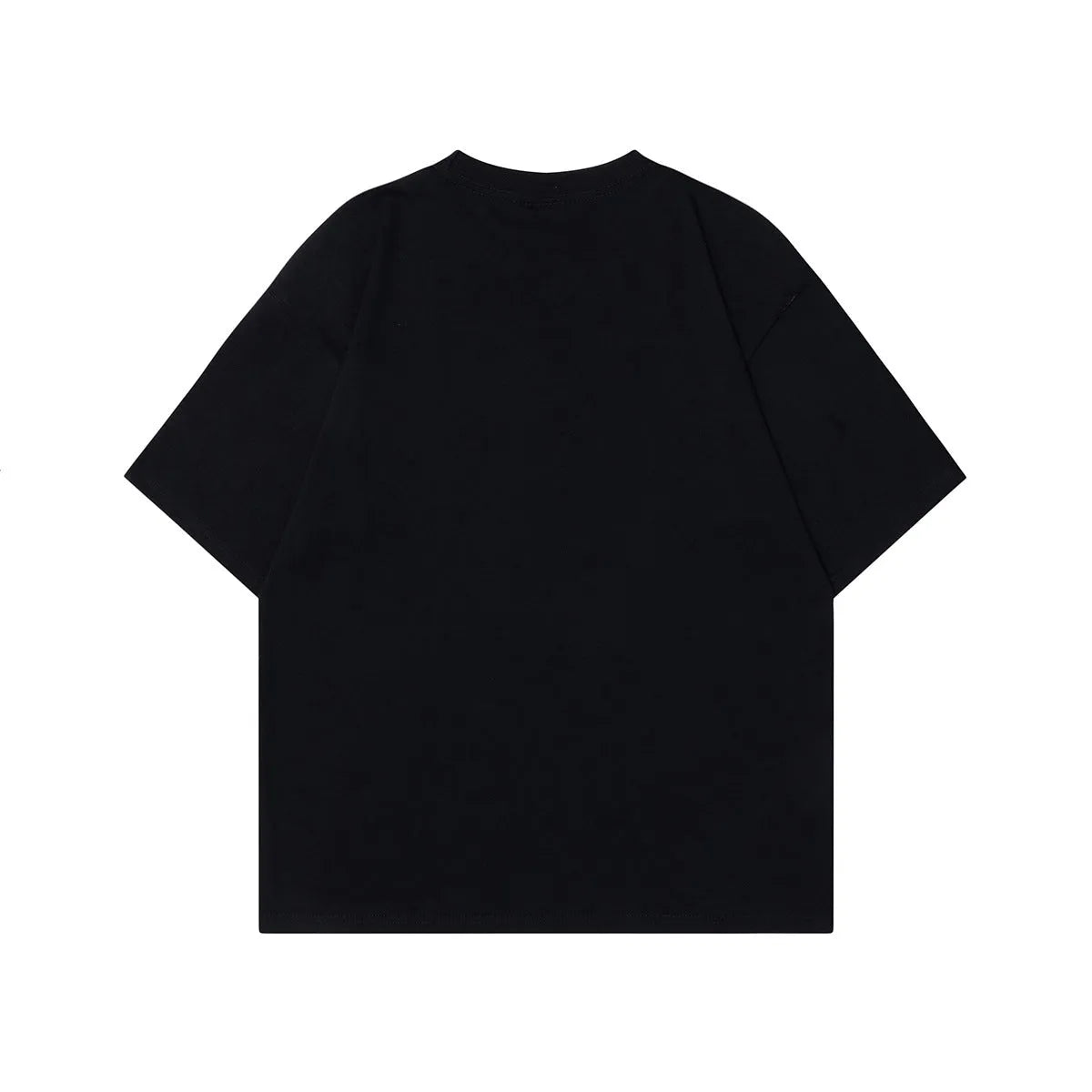 Men's loose-fit black cotton t-shirt with a retro character design print on the front.