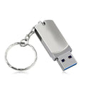 White metal rotary USB flash drive with compact dimensions showing extended USB connector