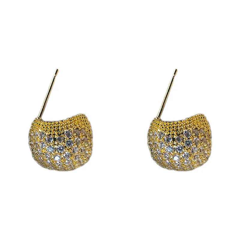 Little Golden Beans geometric drop earrings with spherical elements and diamond detailing in gold and white colours