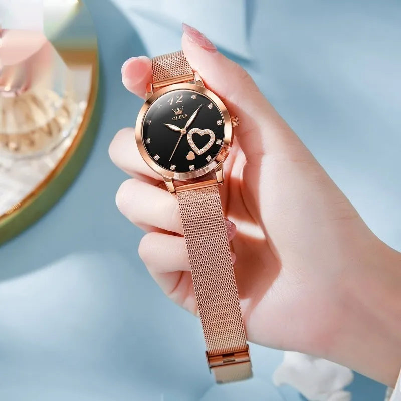 Women's mesh strap watch with 36mm alloy case in rose shell with choice of dial colours