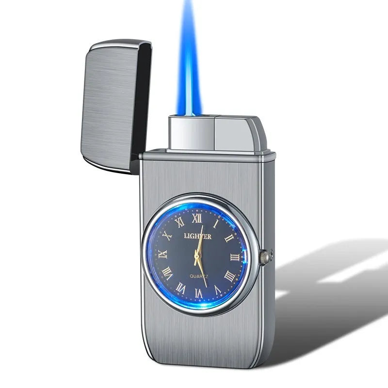 Electronic watch cigarette lighter with LED flashing lamp in multiple metal finishes