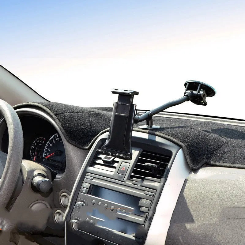 Black vehicle-mounted tablet bracket with long-rod suction cup and lifting mechanism for 4-12 inch devices