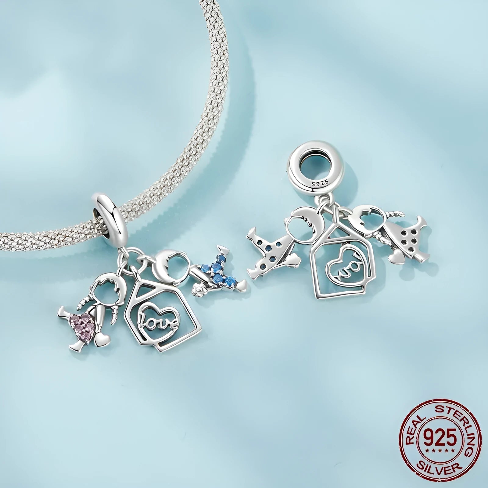 925 sterling silver bead pendant part with colour inlay and 2.7 cm width on white background