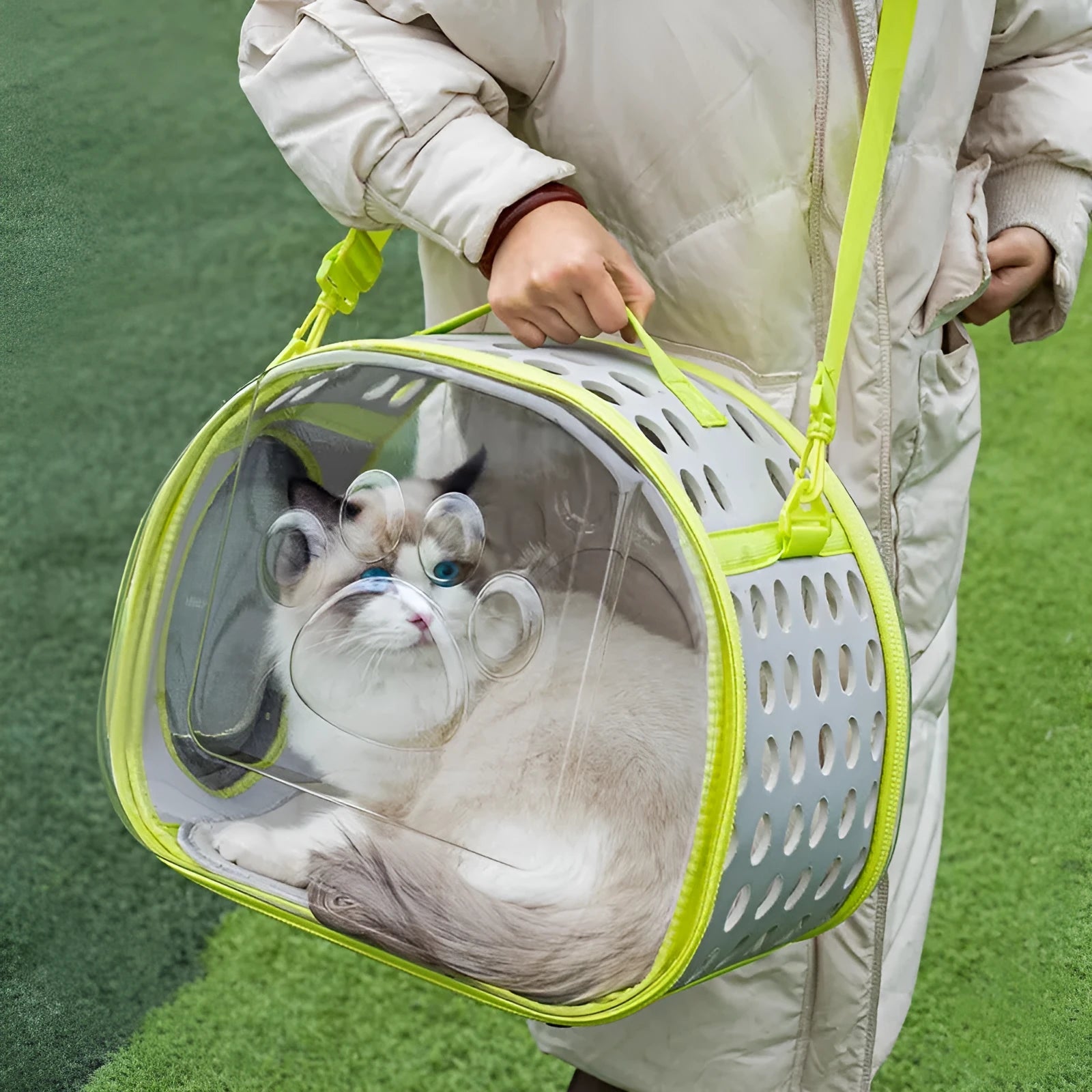 Transparent space capsule backpack cat carrier with hard EVA shell in multiple colour options