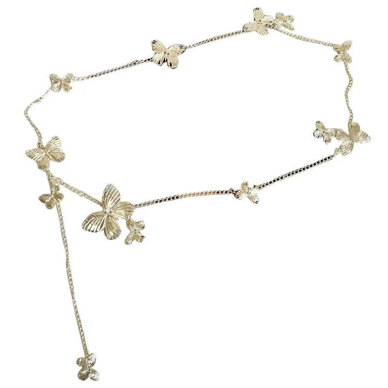 Butterfly waist chain belt with alloy construction in gold or silver colour, 104cm length