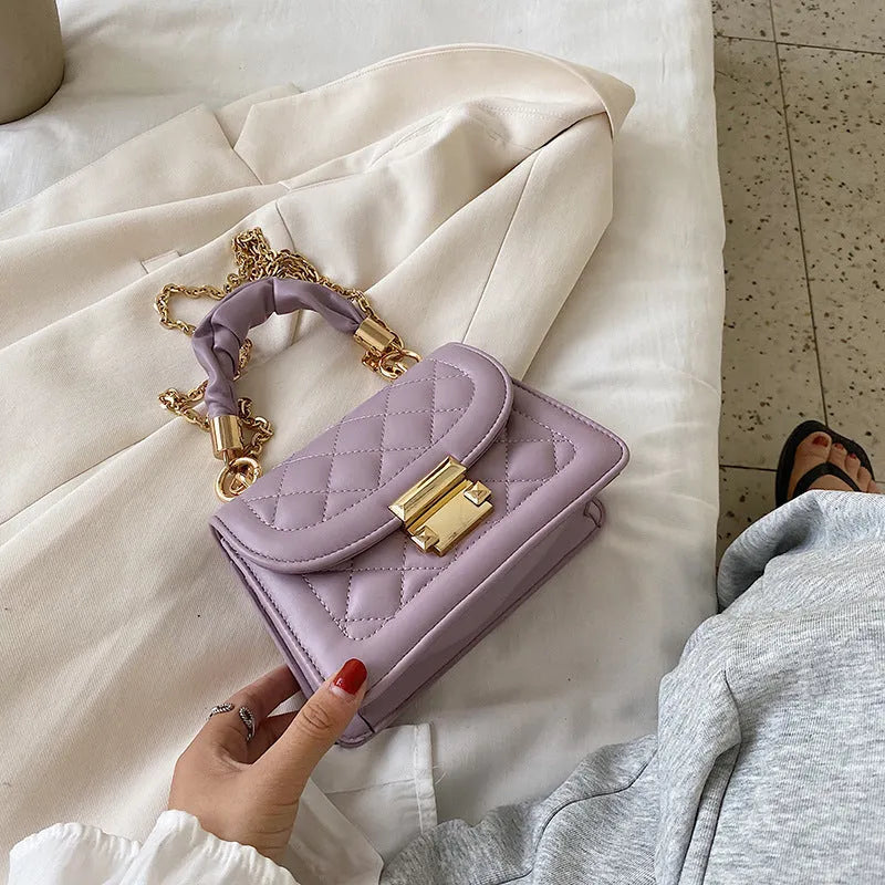Korean fashion ladies small square bag with rhombus pattern in purple colour