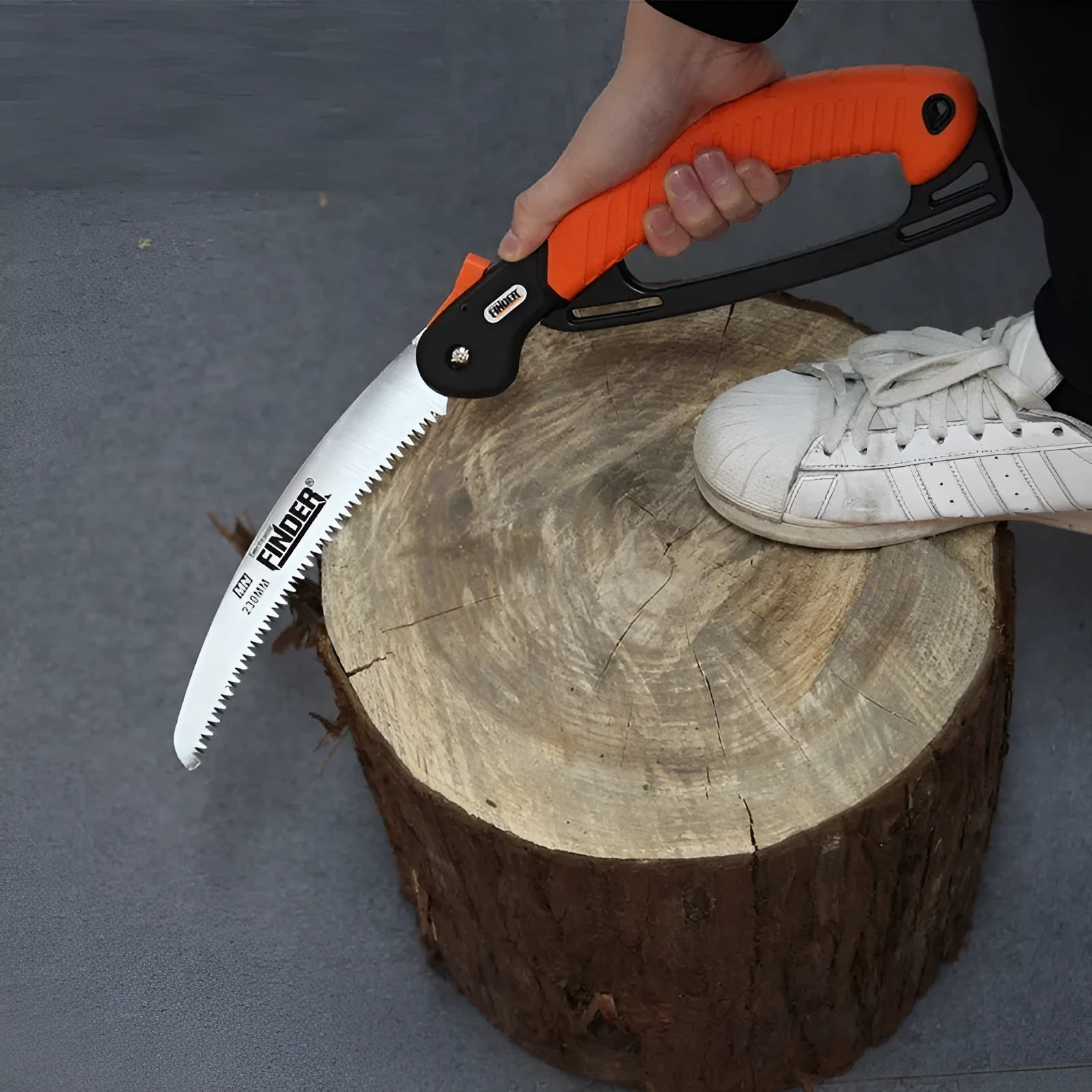 230mm folding garden saw with TPR grip handle showing folded and extended positions