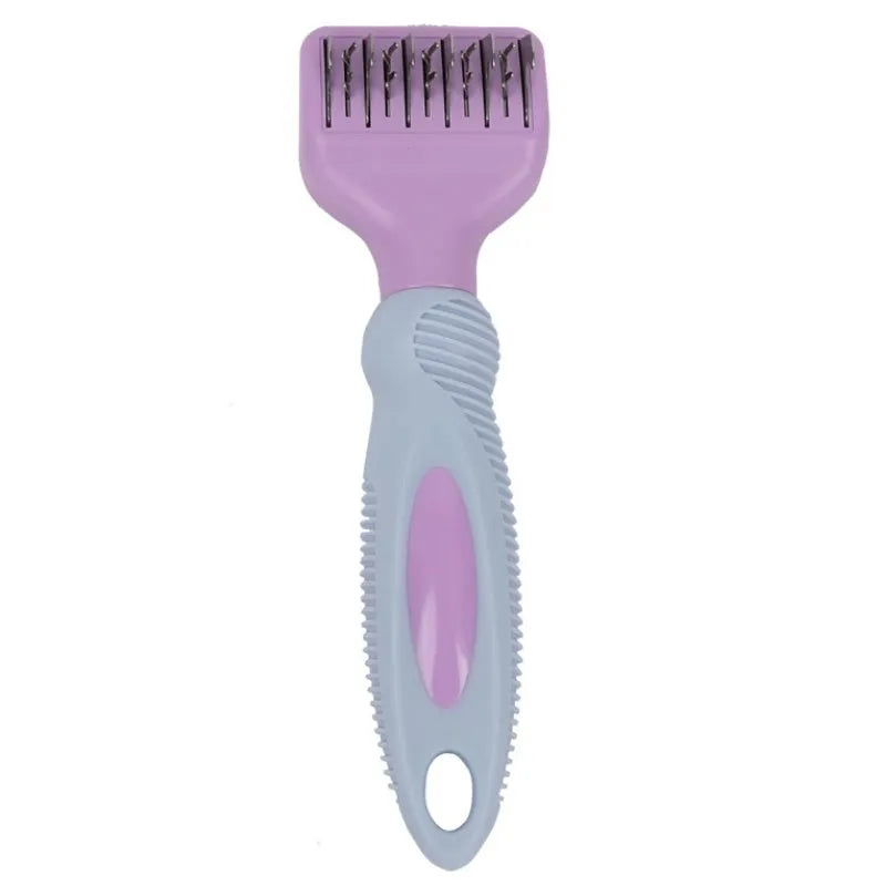 Stainless steel pet grooming comb with massage function in pink or purple colour