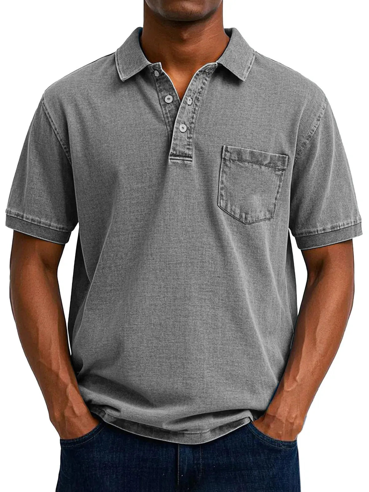 Printed men's loose fit short sleeve shirt in plus sizes with Korean cardigan styling