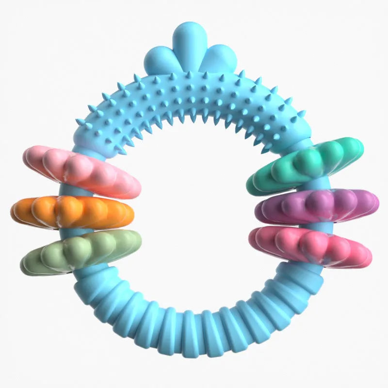 Blue TPR molar stick shaped dog chew toy for small dogs on white background