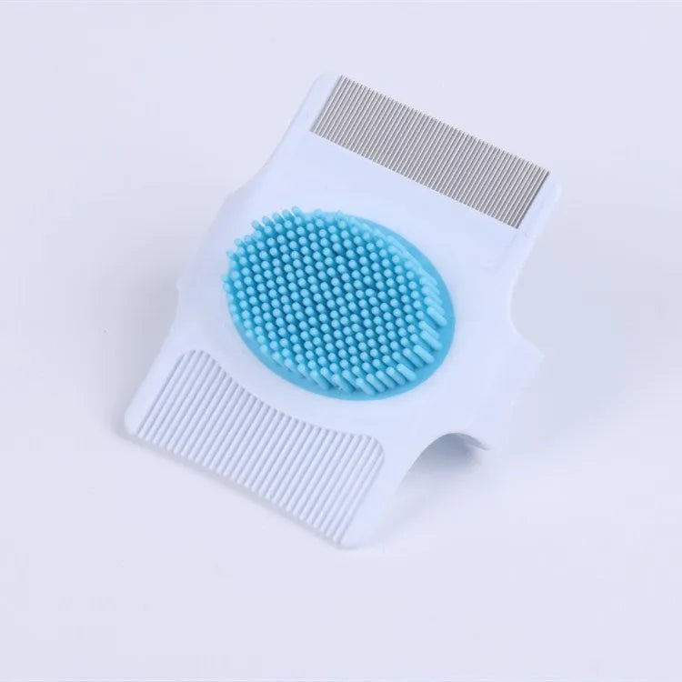 Blue multifunctional pet grooming comb for dogs with floating hair removal and massage features