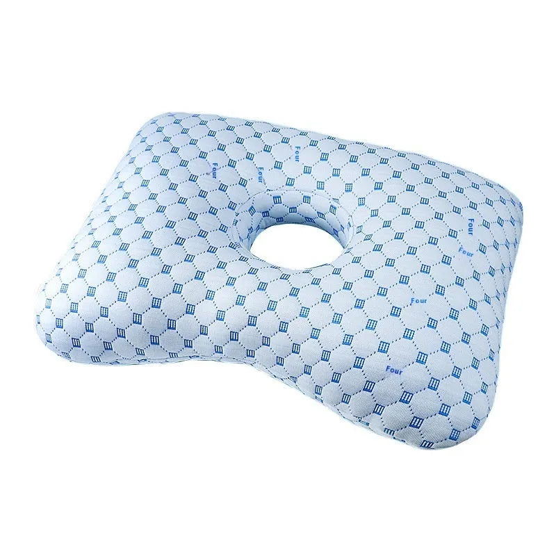 Beauty salon single hole ear pillow in New Chinese style, showing centre cut-out.