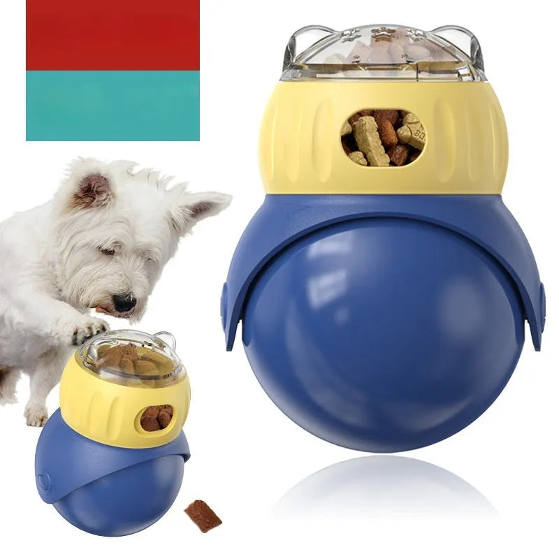 Yellow and blue plastic Tumbler Owl cat puzzle feeder toy for slow feeding