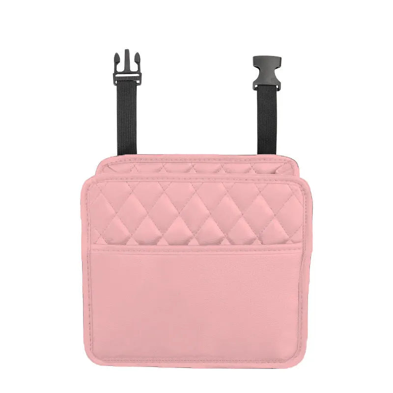 Leather hanging storage bag for car interiors in black colour with 25cm dimensions