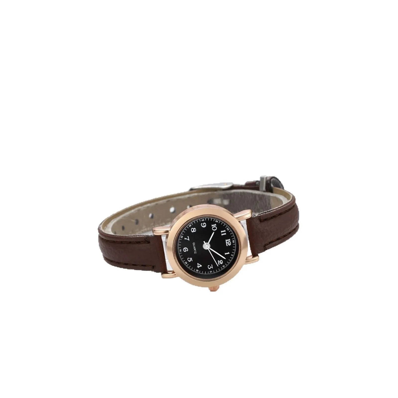 Female student Korean style cute literary thin strap small dial couple watch with round alloy case and imitation leather strap