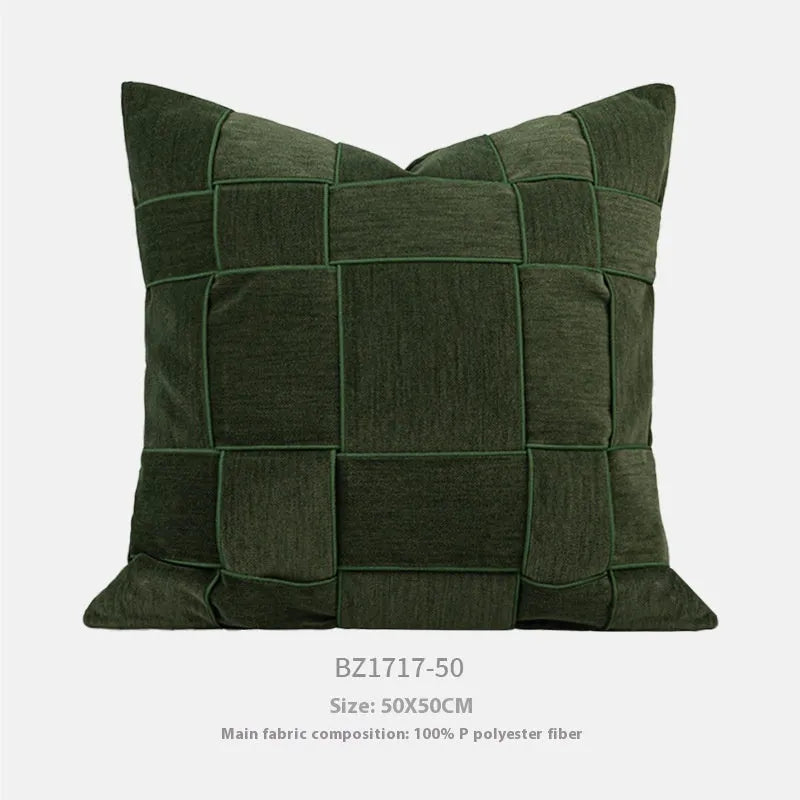 Chenille woven square cushion in beige, black, orange, or other colours, 50x50cm with feather velvet filler