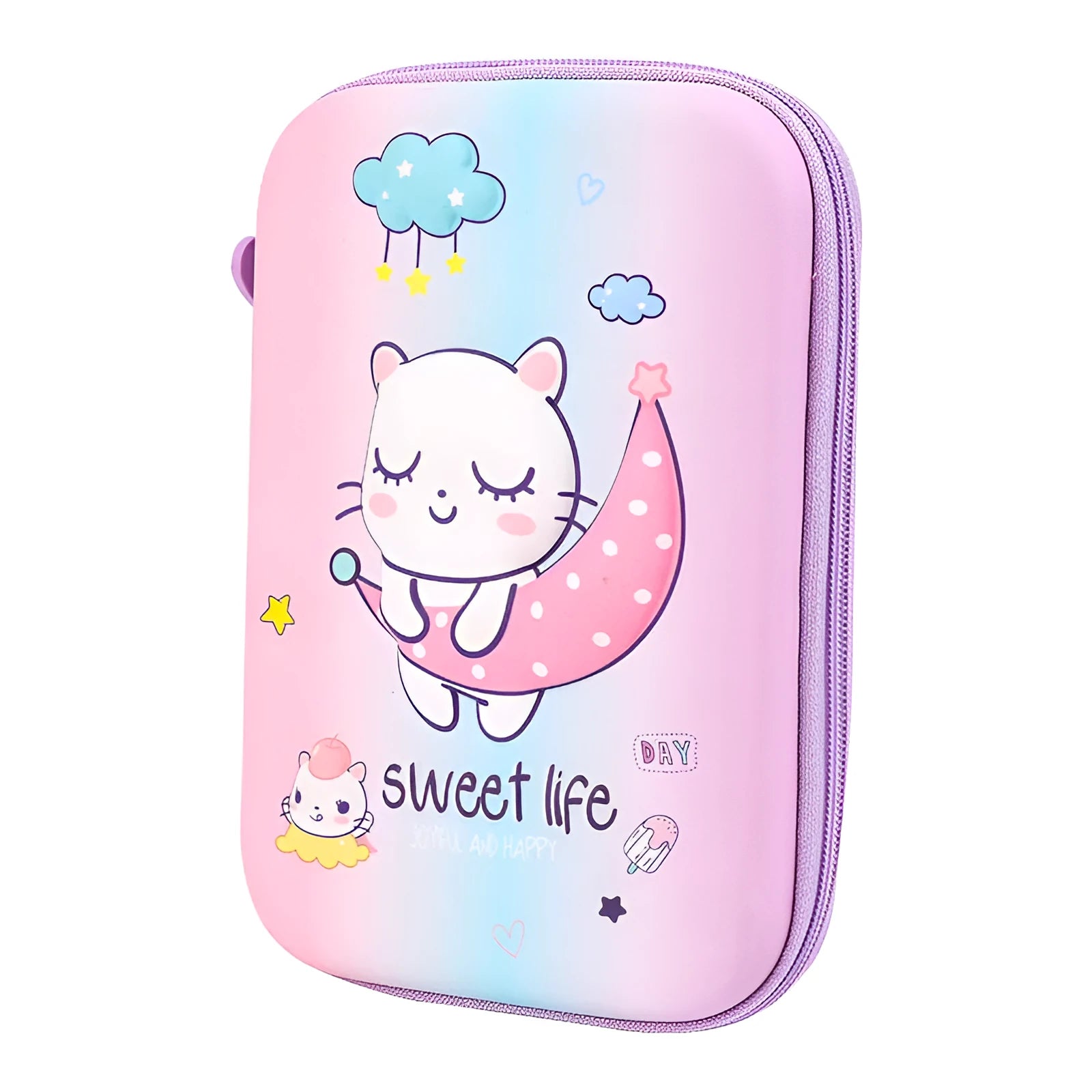 Canvas pencil case with cartoon dinosaur design square shape large capacity stationery organiser