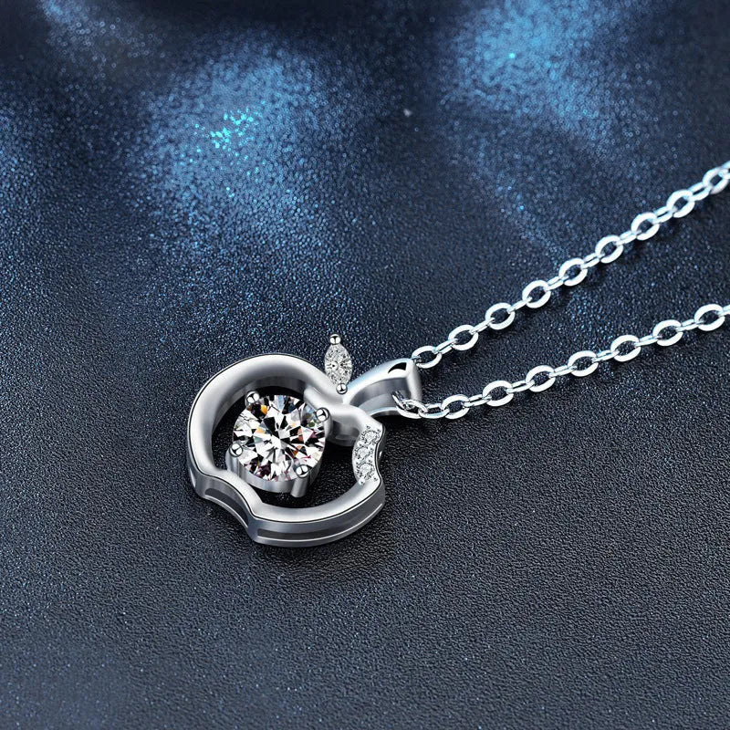 Pure silver collarbone moissanite pendant with round stone on a dainty chain