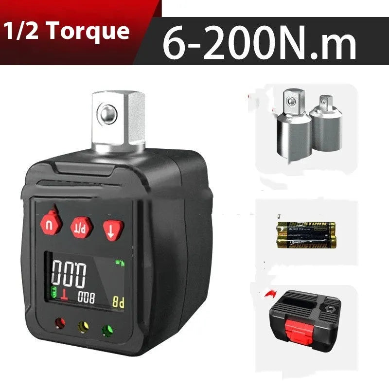 Digital torque meter with display on head, 1/2-inch drive, three-piece set for workshop use