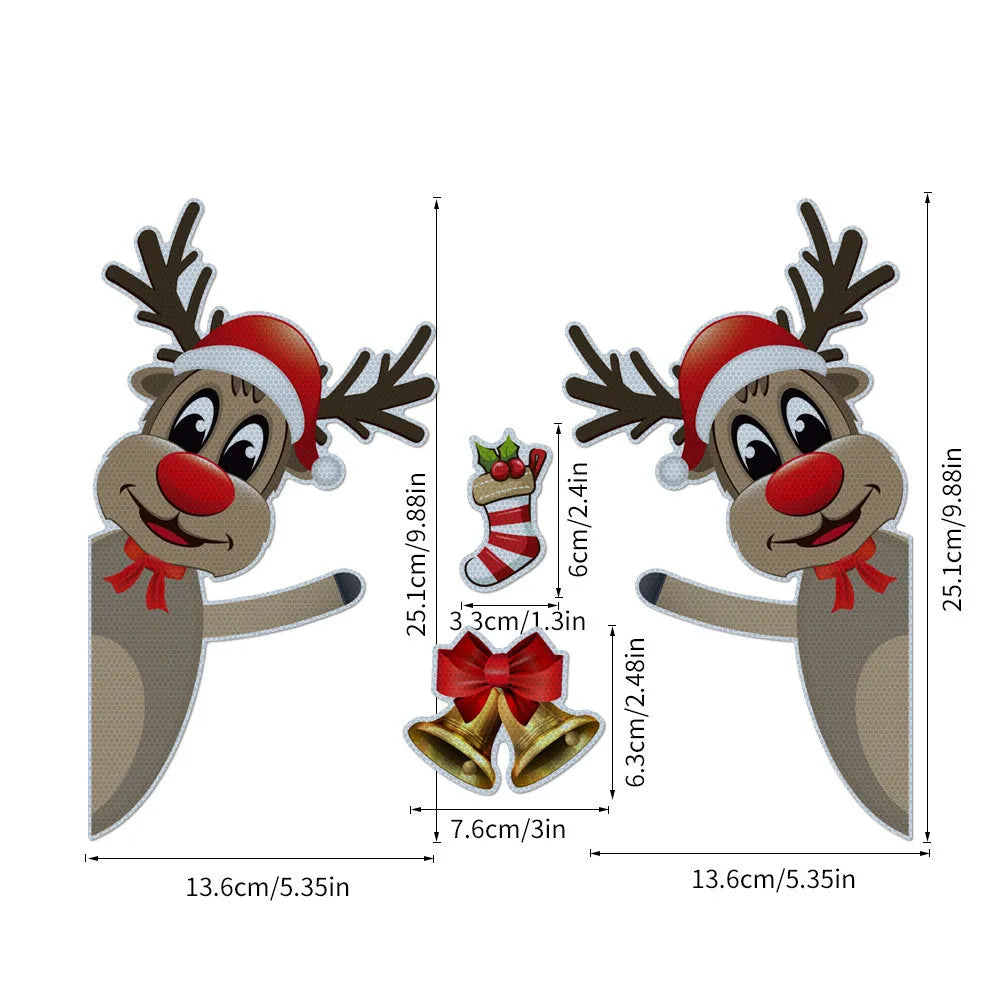 Christmas elk bell magnetic luminous reflective bumper sticker set for car decoration