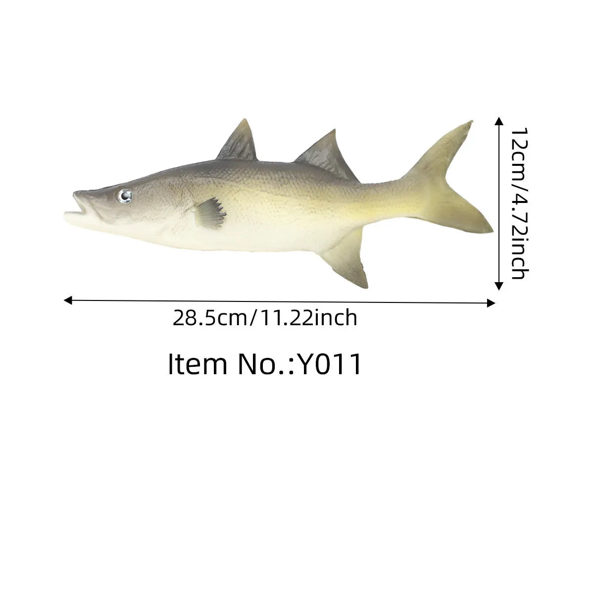 Three PU simulated fish ornaments showing yellow-fin tuna, yellow croaker, and flower fish designs for marine decoration