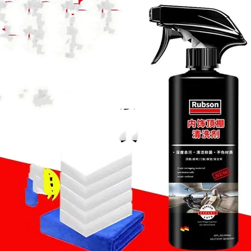 Fabric roof foam cleaner bottles with towel and sponge wipes for interior ceiling cleaning
