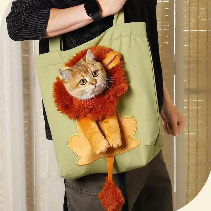 Soft canvas pet shoulder carrier bag with cartoon print for small dog or cat