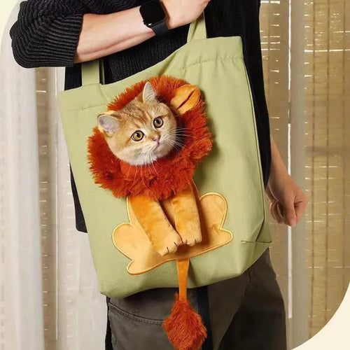 Soft canvas pet shoulder carrier bag with cartoon print for small dog or cat