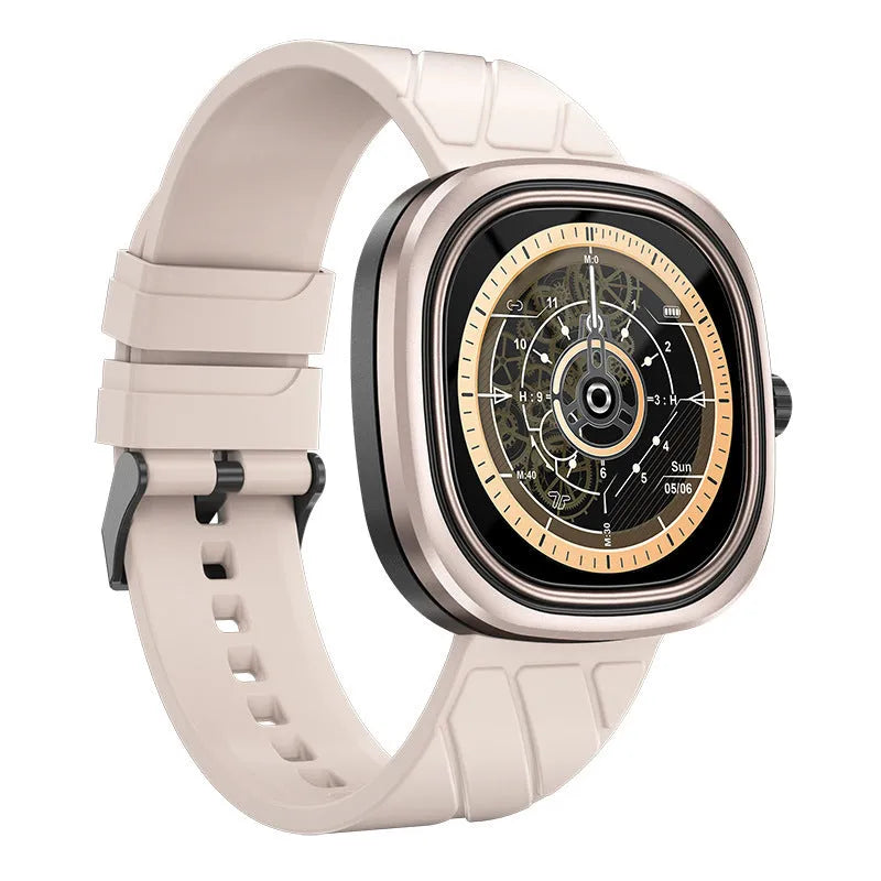 Square Bluetooth smart bracelet sports watch with colour touchscreen on black silicone wristband