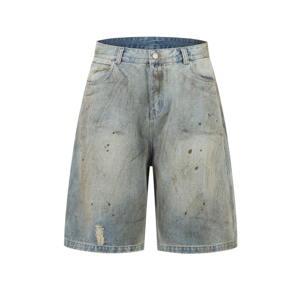 Men's blue cropped denim jeans with straight leg design and zipper fly in street fashion style