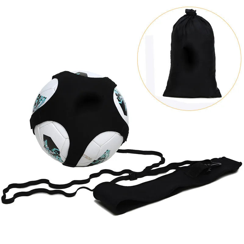 Black football juggling training belt with 2m cord for solo ball control practice