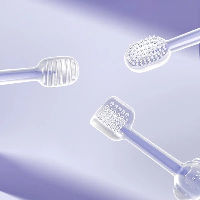 Silica gel pet toothbrush for cats and dogs in blue, green and purple colours