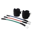 Black explosive force leg training pull rope set for taekwondo on a plain background.