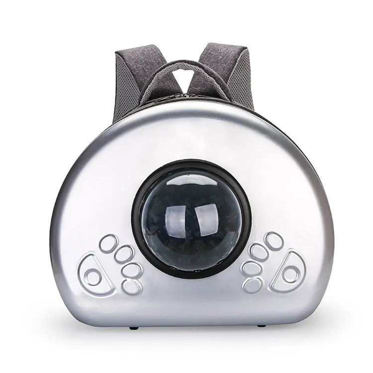 Transparent space capsule cat travel carrier in metallic colours with breathable design