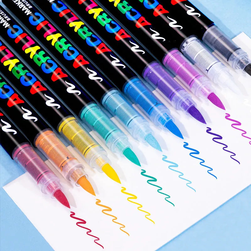 Set of straight liquid acrylic marker pens in multiple colours for art and graffiti.