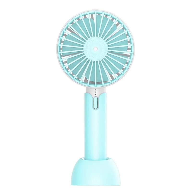 Blue mini silent USB desktop and handheld fan with three-speed control