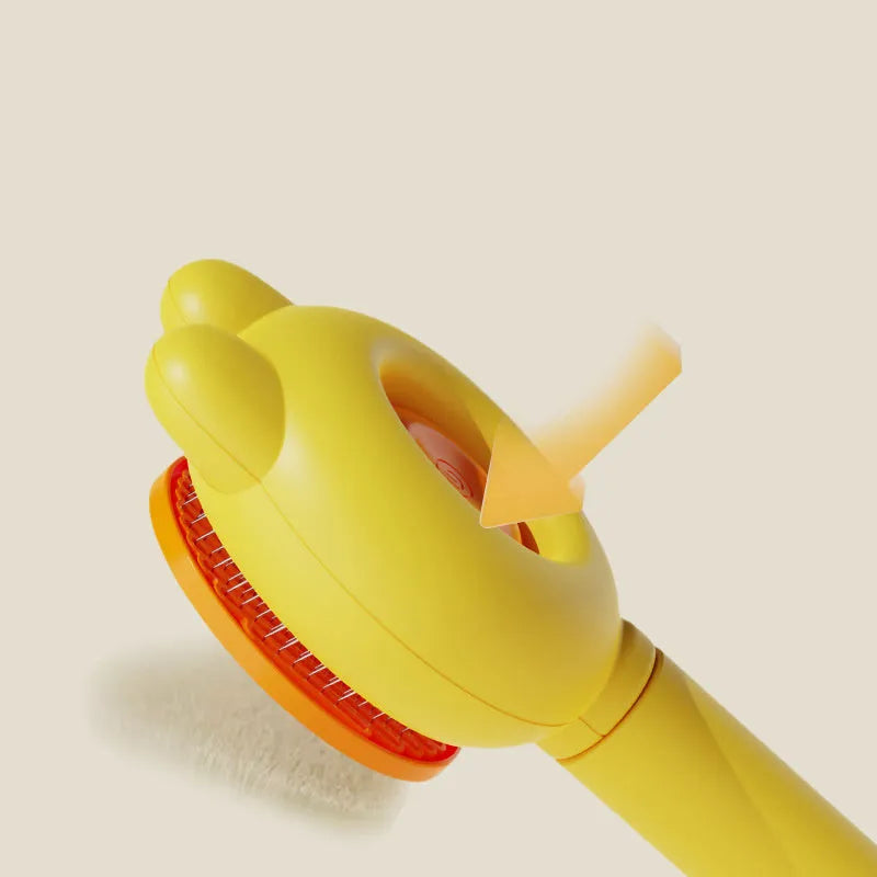 Self-cleaning pet grooming brush with release button in green, pink, purple or yellow