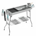 Large stainless steel portable barbecue oven with charcoal stove and cooking accessories