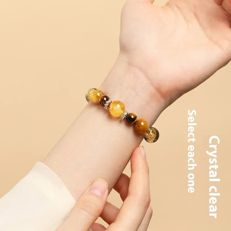Lucky Jinba tiger-eye crystal bracelet showing geometric yellow beads in natural stone