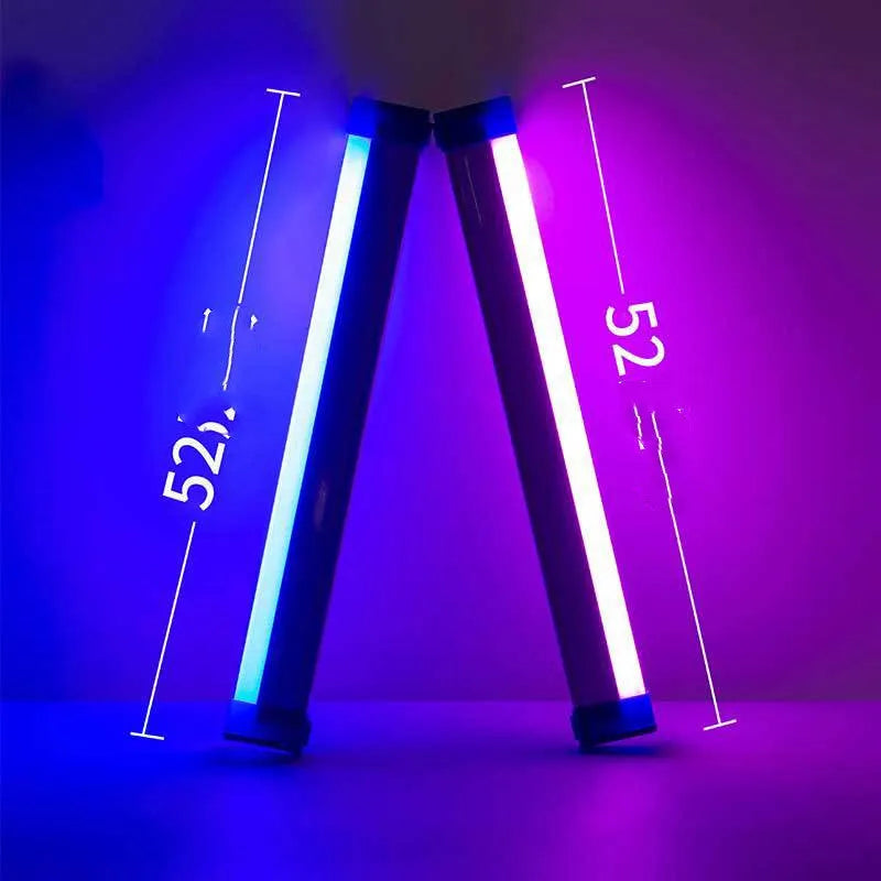 Blue and purple rechargeable LED tube night light with USB cable and dimmable switch.