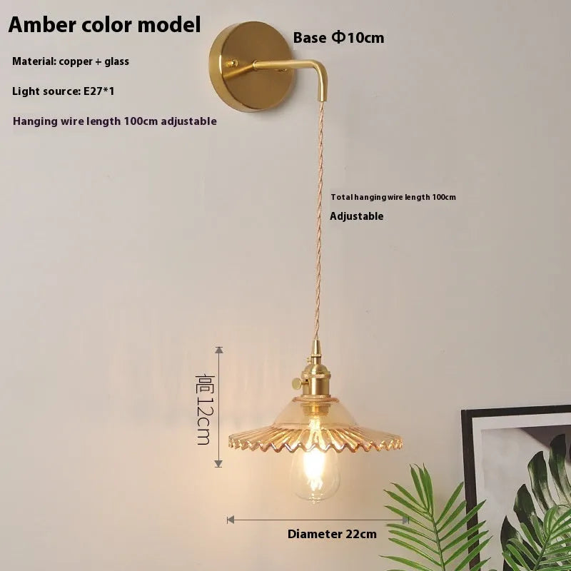 Brass lotus wall lamp with glass shade in six colour options
