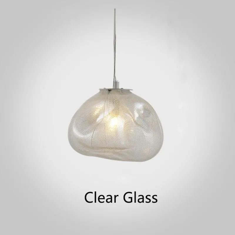 Modern glass and fabric chandelier light fixture in amber, clear or smoke grey.