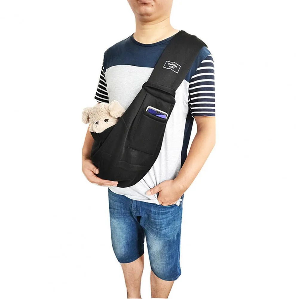 Large folding cat messenger backpack in multiple colours, shown with sturdy shoulder strap.