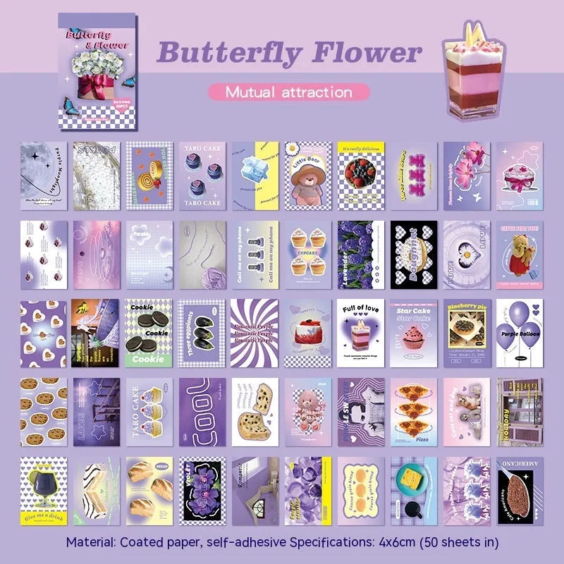 Pack of cartoon mini sticker books with American retro designs in various colours including black, pink, and blue, size 4x6cm