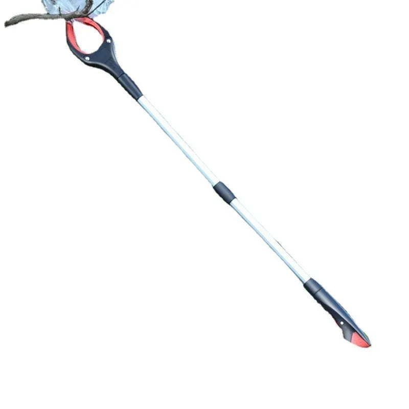 Blue plastic and aluminium alloy rubbish clip holding a bundle of cables.