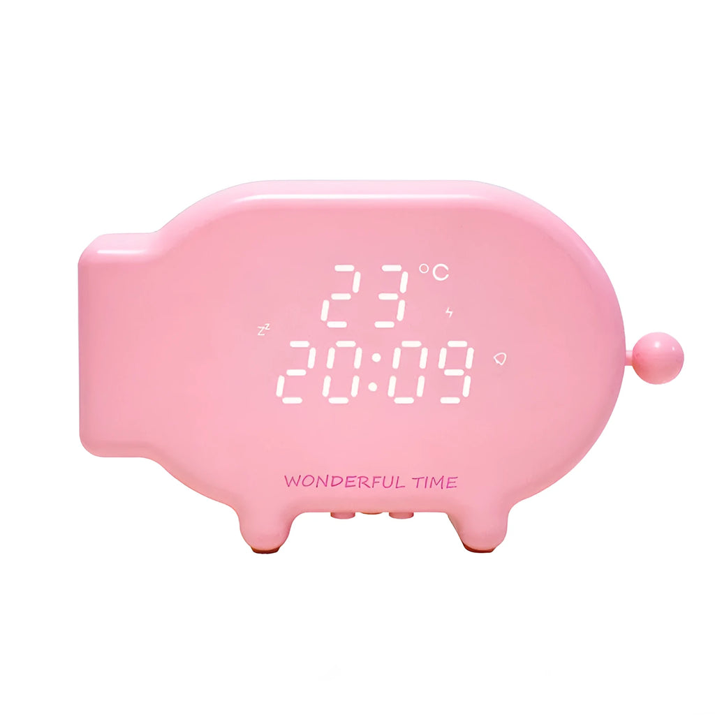 Multifunctional LED alarm clock with temperature display available in blue or pink with USB cable