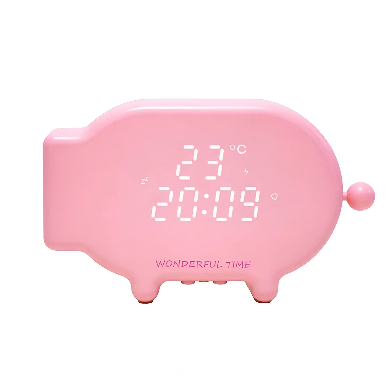 Multifunctional LED alarm clock with temperature display available in blue or pink with USB cable