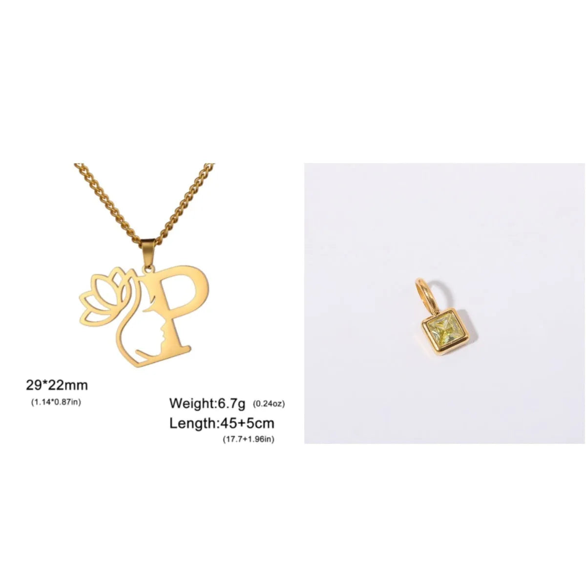 Stainless steel necklace with a single alphabet letter pendant on a cross chain, in gold or silver colour.