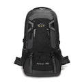 60L black nylon mountaineering backpack with letter print and air pillow belt